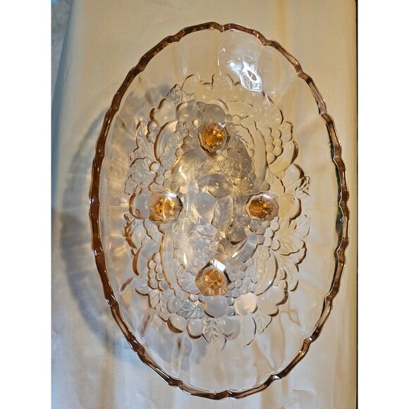 Vintage Pink Depression Glass Footed Bowl - Scalloped Edge Floral Pattern 1930s - Picture 6 of 9